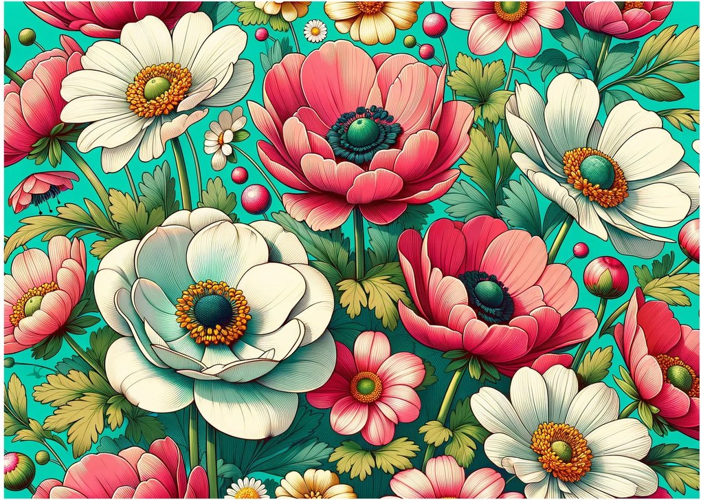Obraz na szkle - Kwiaty na niebieskim tle (70x50 cm)