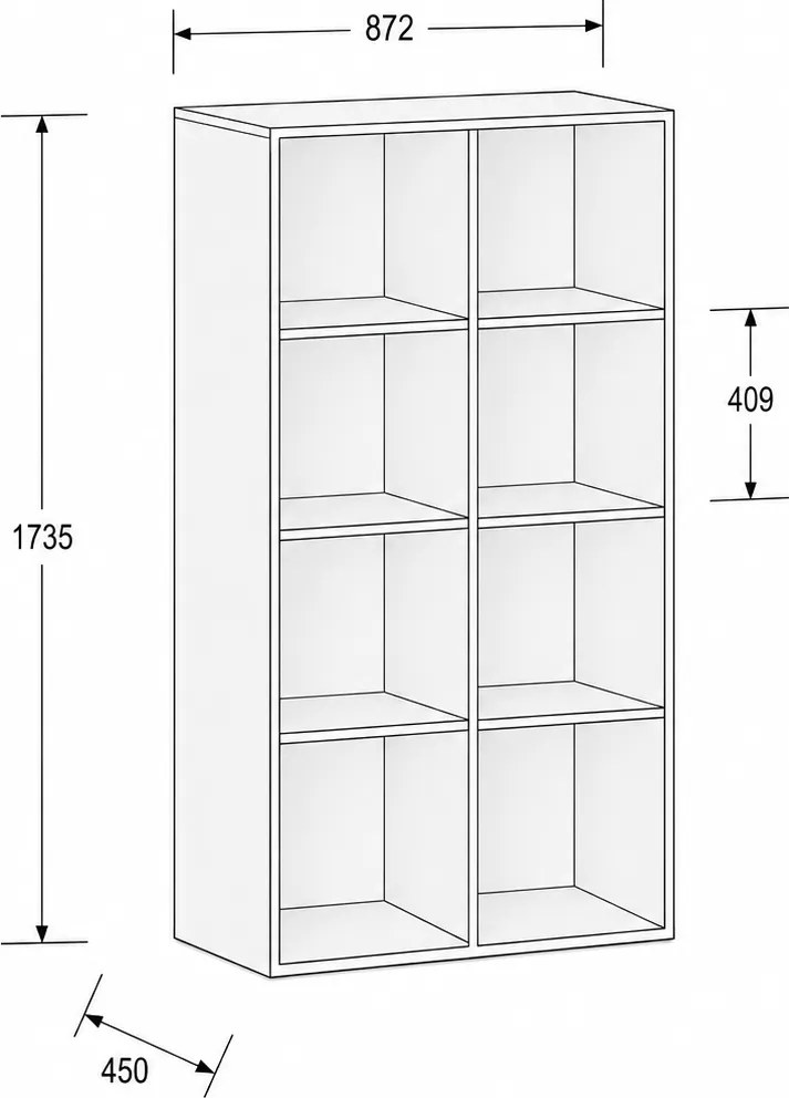 Regał FRAME, dolny, 2 kolumny, 1735 x 872 x 450 mm, orzech