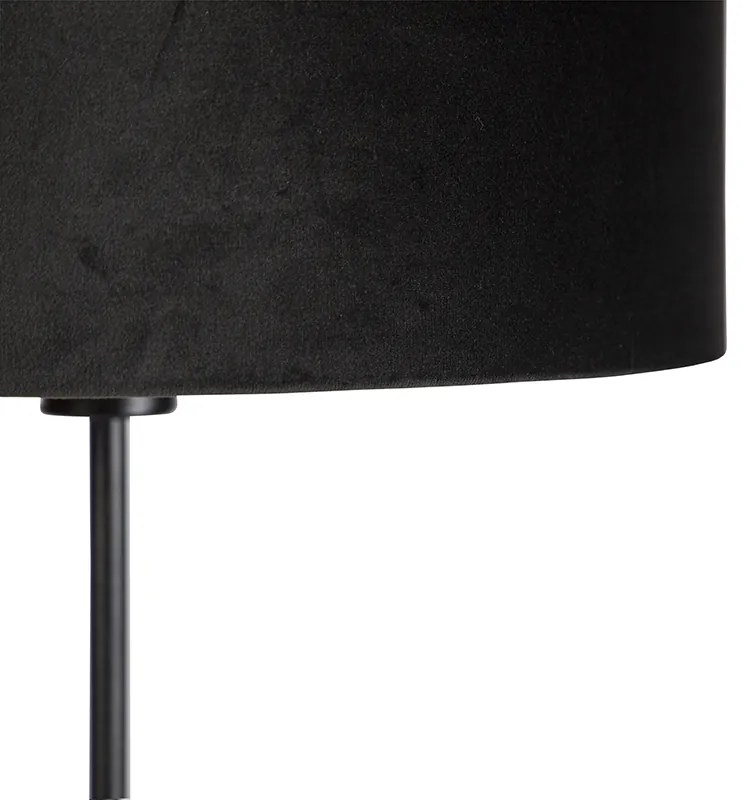 Lampa stojąca czarna z abażurem z czarnego weluru ze złotym wnętrzem 35 cm - Parte klasyczny/Antyczny Oswietlenie wewnetrzne