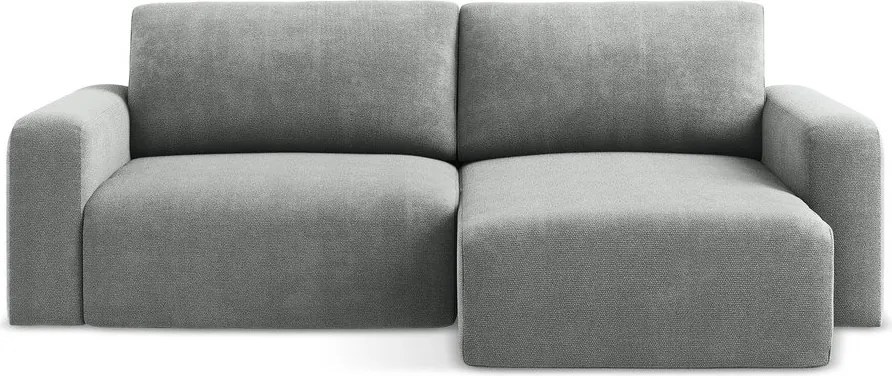 Szary rozkładany narożnik ze schowkiem z tkaniny szenilowej (prawostronny/z szezlongiem) Kona – Makamii