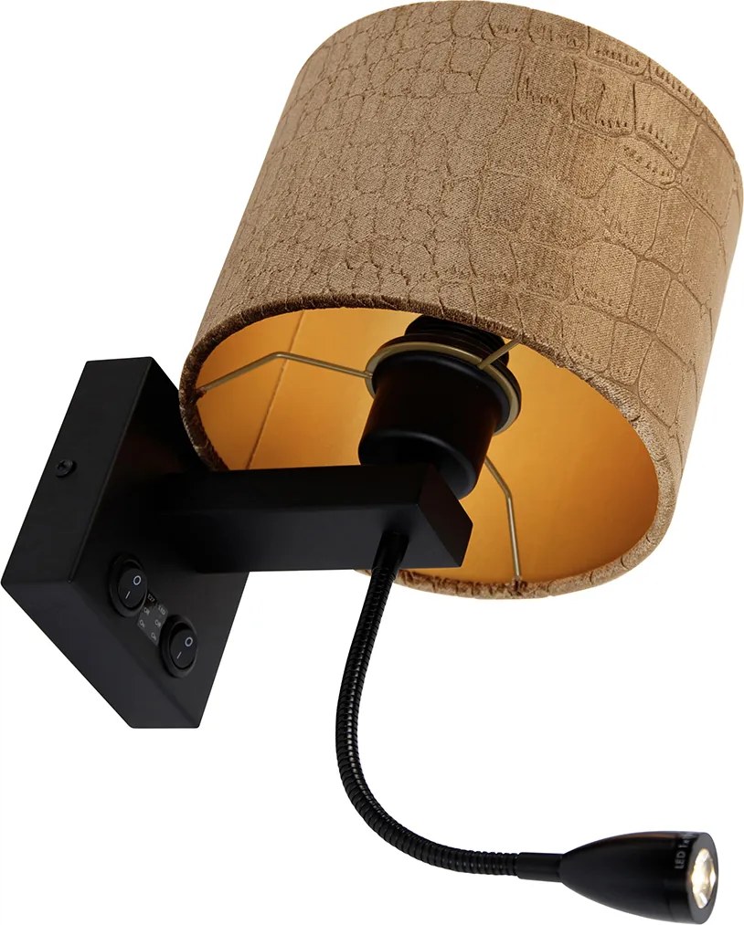 Lampa ścienna czarna z aksamitnym abażurem w designie krokodyla 18 cm - Brescia