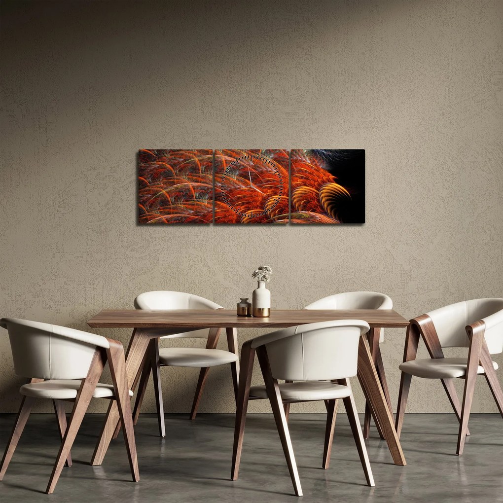 Obraz - Abstrakcyjna imitacja piór (z zegarem) (90x30 cm)