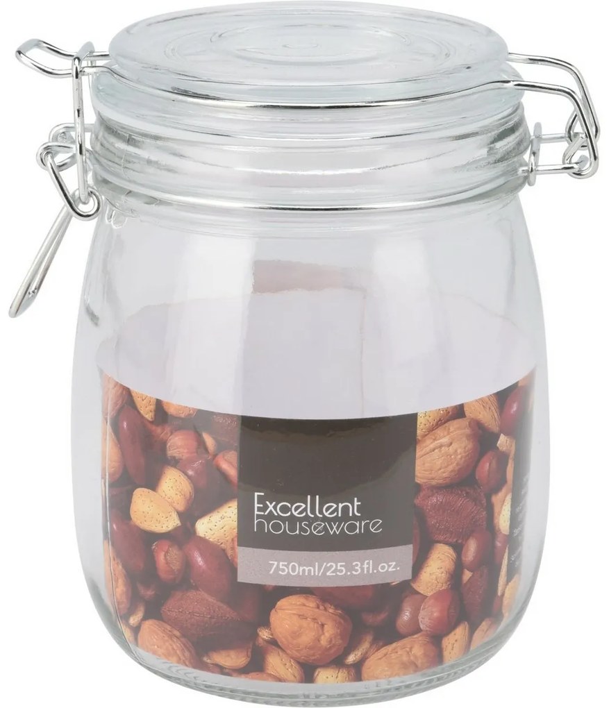 Excellent Houseware Szklanka z klipsem i szklaną pokrywką 750 ml