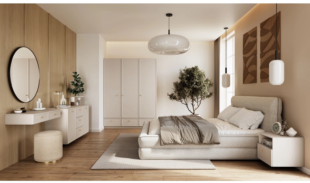 Komoda wisząca Lorini 150 cm z szufladami - kaszmir / złote uchwyty