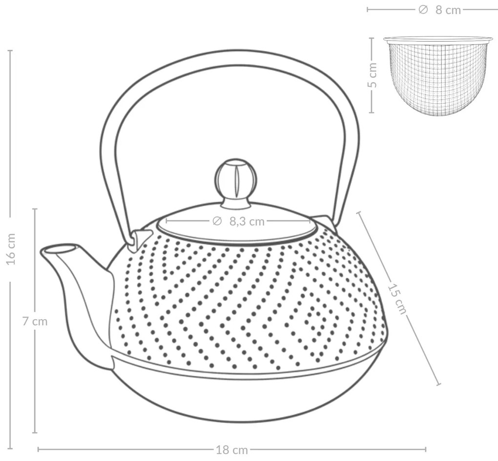 Czajnik żeliwny z zaparzaczem KAMIN, 900 ml