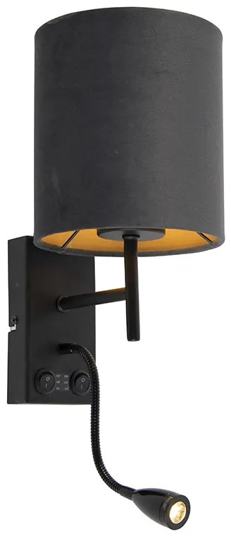 Lampa ścienna w stylu art deco czarna z abażurem z ciemnoszarego weluru - Stacca