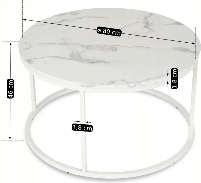 Stolik Kawowy AGNES MAX 80 cm Biały Marmur Nowoczesny