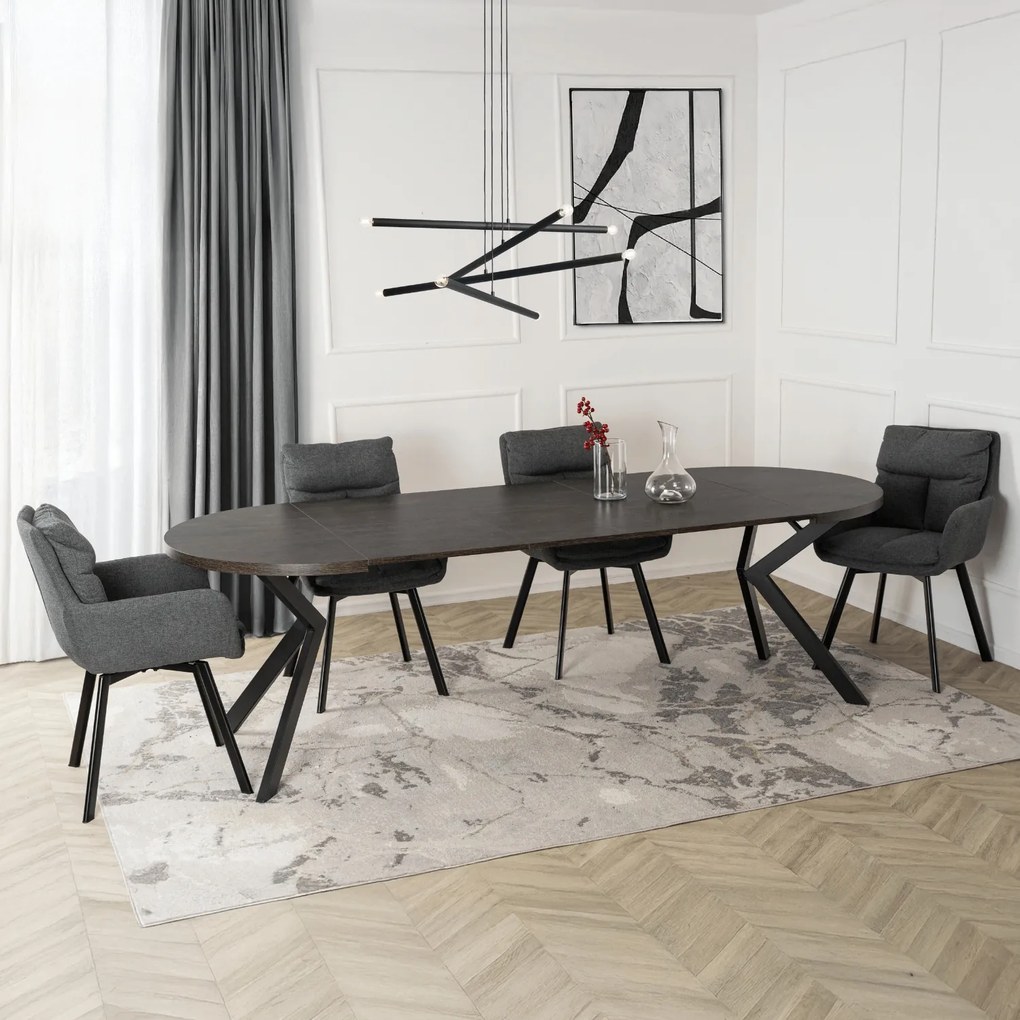 Stół Okrągły Rozkładany LUKAS 100-250 cm Czarny Nowoczesny Loft