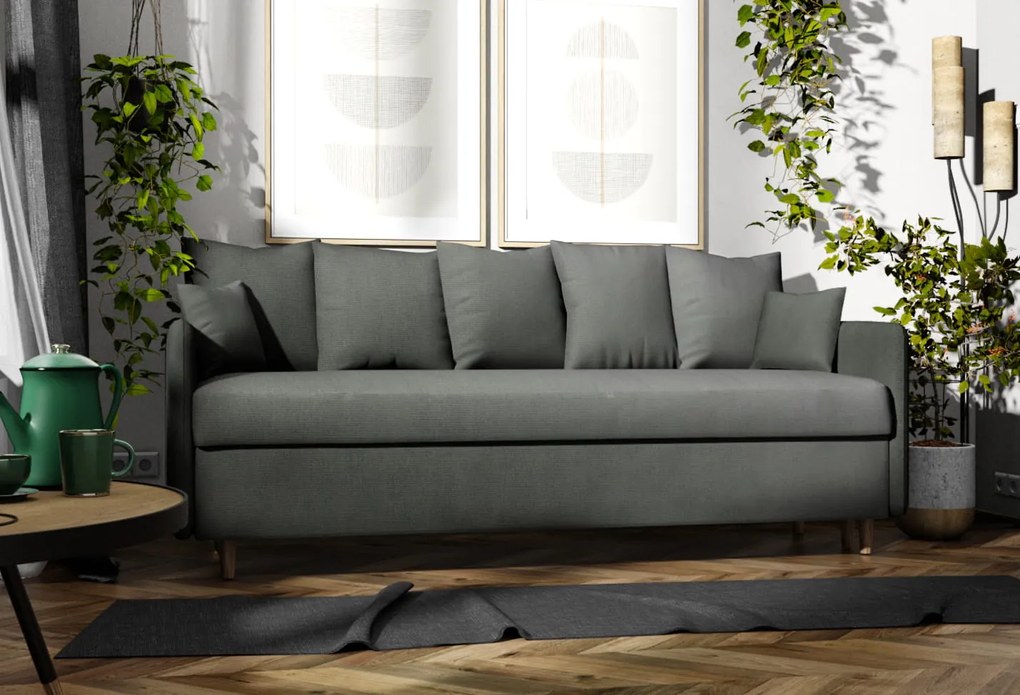 Kanapa tapicerowana GREY 210x85 cm szara z funkcją spania z pojemnikiem nowoczesna