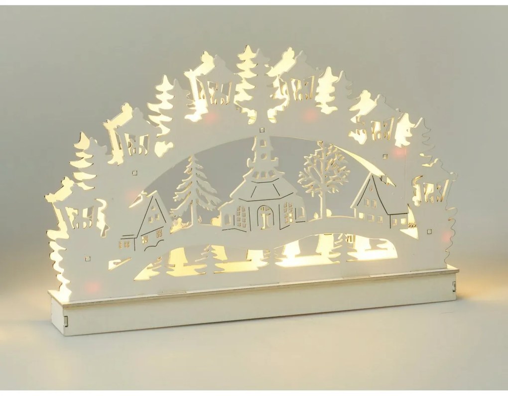 Dekoracja świąteczna LED Kościół z domkami, 29 x 4, 5 x 19 cm, 6 diod LED, ciepła biała