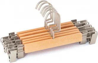 Zestaw 6 Drewnianych Wieszaków Rita Z Klipsem Brązowy Naturalne Drewno - Sklum