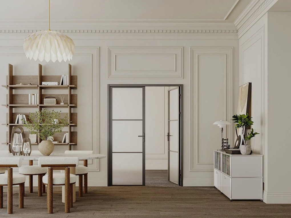 Drzwi kompletne 2-skrzydłowe dwustronne z aluminium i matowego szkła - 2 x wys. 204 x szer. 73 cm - Czarny - MASERU