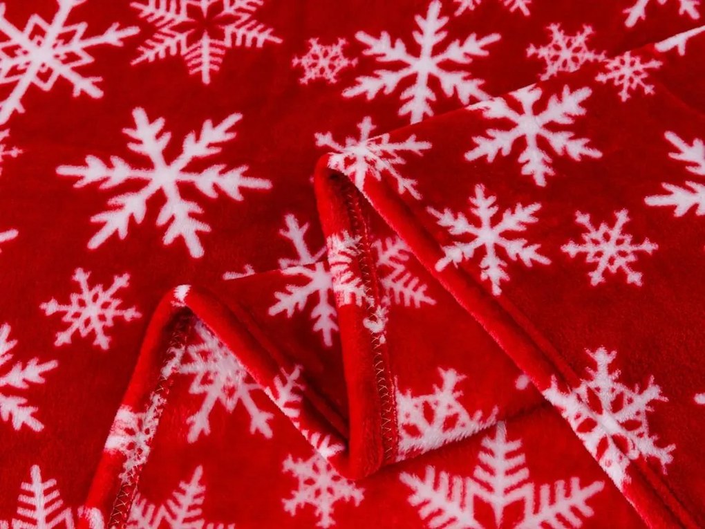 Świąteczny mikropluszowy koc FROSTY FLAKES, czerwony Rozmiar: 160 x 200 cm
