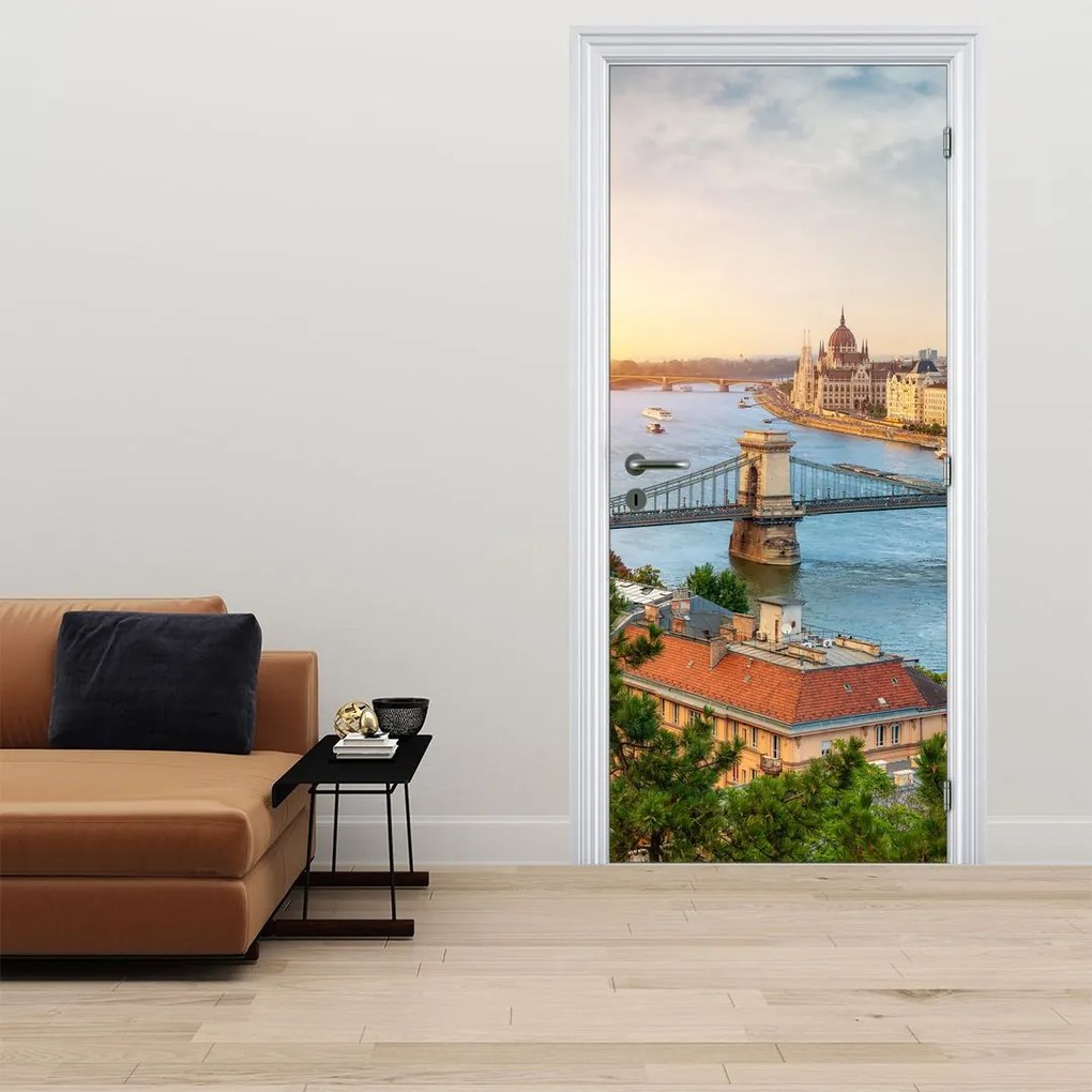 Fototapeta na drzwi - Miasto Budapeszt z rzeką (95x205cm)