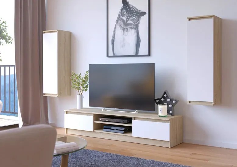 Szafka pod telewizor do sypialni dąb sonoma + biały - Bayer