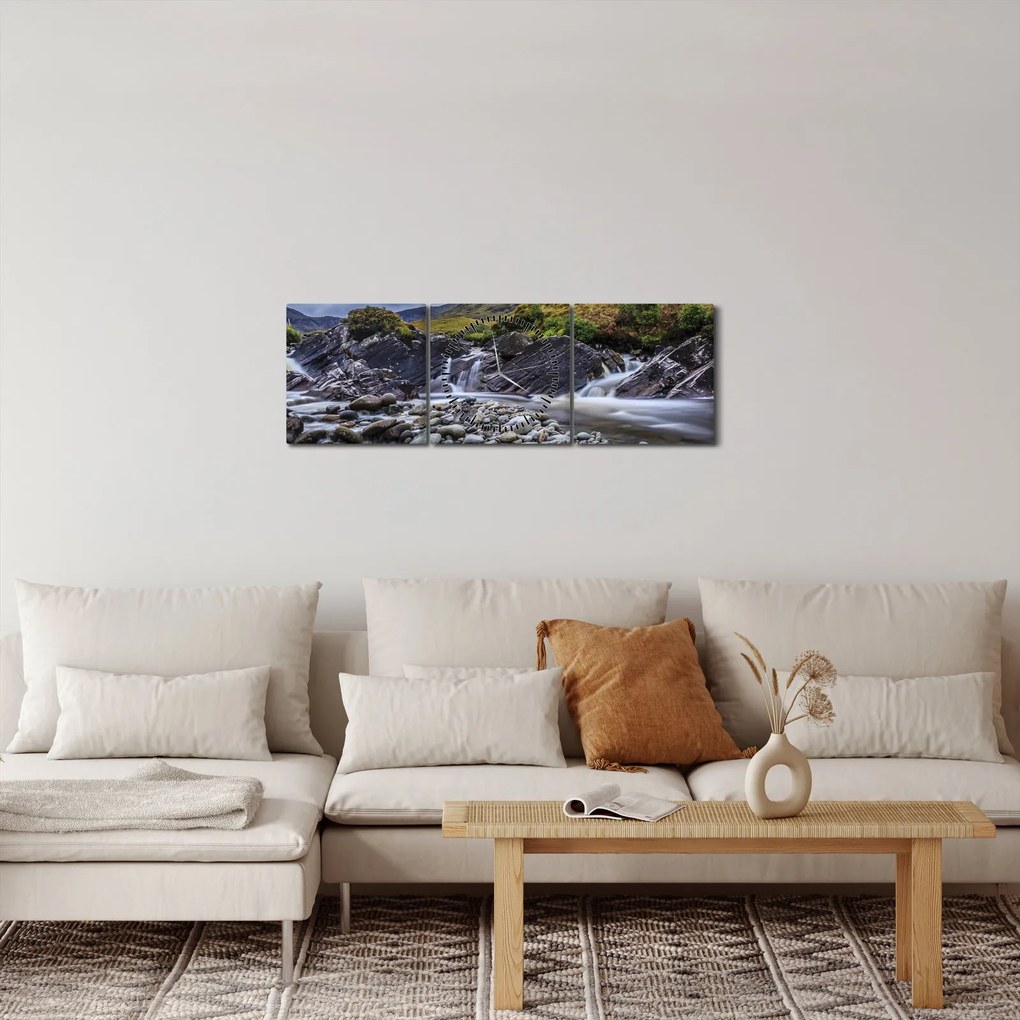 Obraz płynącej wody (z zegarem) (90x30 cm)