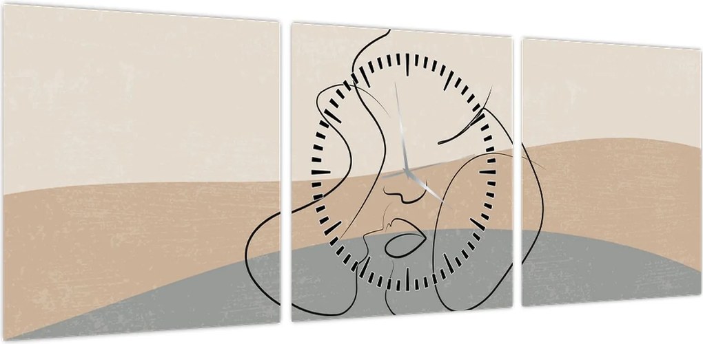 Obraz - Line art kiss (z zegarem) (90x30 cm)
