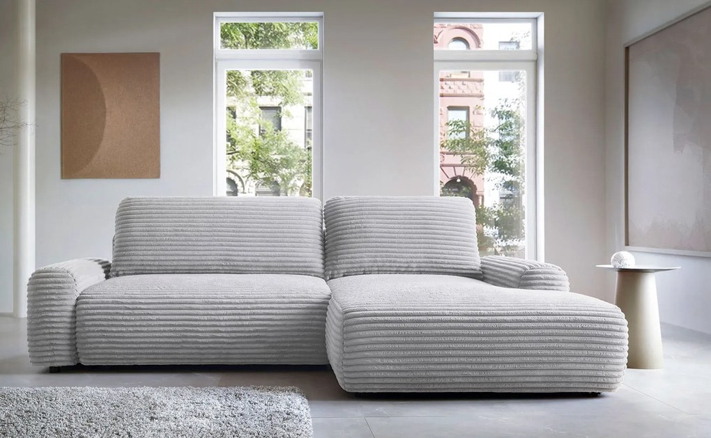 Szara sztruksowa kanapa narożna z funkcją spania E2-Z47