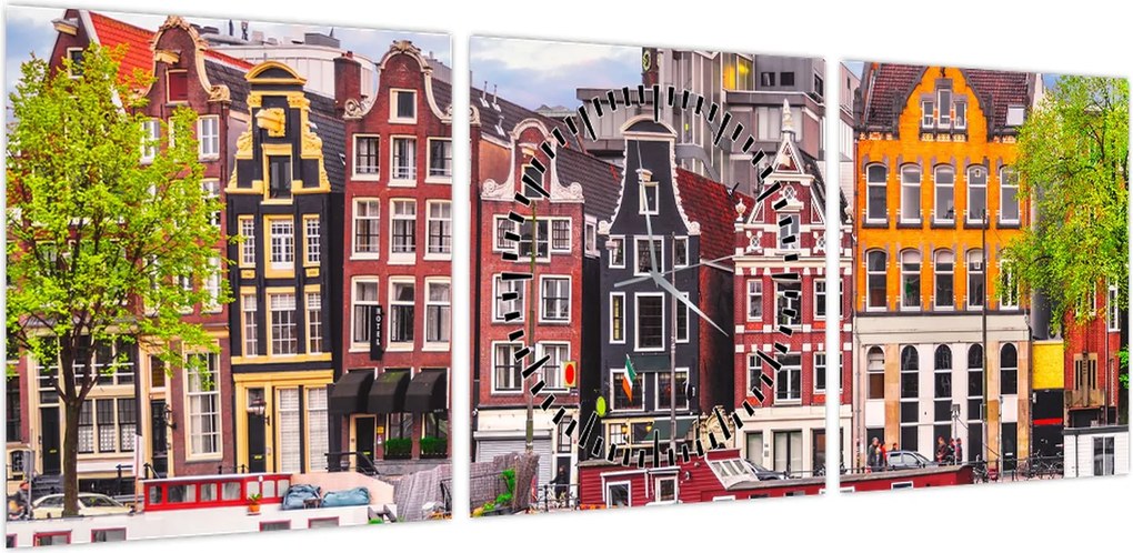 Obraz - Amsterdam, domy tańca (z zegarem) (90x30 cm)