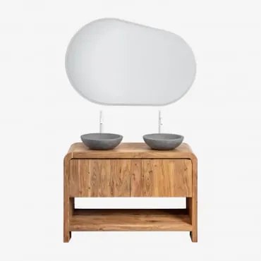 Zestaw Mebli Łazienkowych Z Drewna Vacry Akacja Brąz & 2 X Okrągły Szary Cement Ø40 Cm Tarsis & Owalna Lampa Led I Przeciwmgielna - Sklum