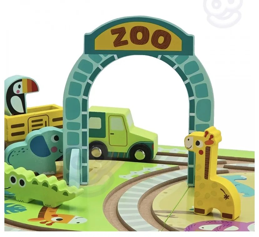 Tooky toy drewniany pociąg kolejka zoo ciuchcia na magnes tor w walizce