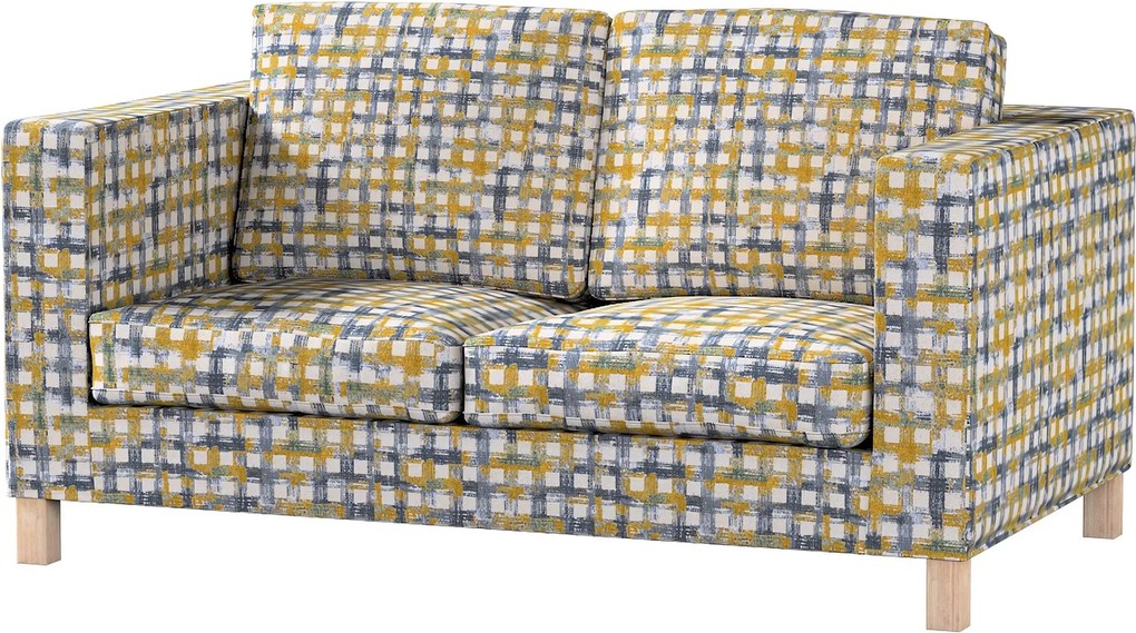 Pokrowiec na sofę Karlanda 2-osobową nierozkładaną, krótki kolor niebieski tkanina strukturalna, wzorzysta