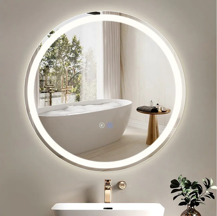 NETTLIFE Lustro łazienkowe podświetlane okrągłe, 60 cm, LED, do montażu na ścianie, z włącznikiem dotykowym, przeciwmgielne, IP44, regulowane w zakresie 3000-6500K