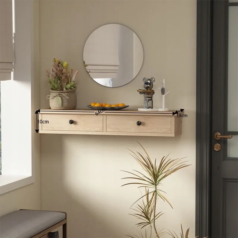 Półka wisząca z szufladami brązowa nowoczesna loft sypialnia ścienna 64 cm