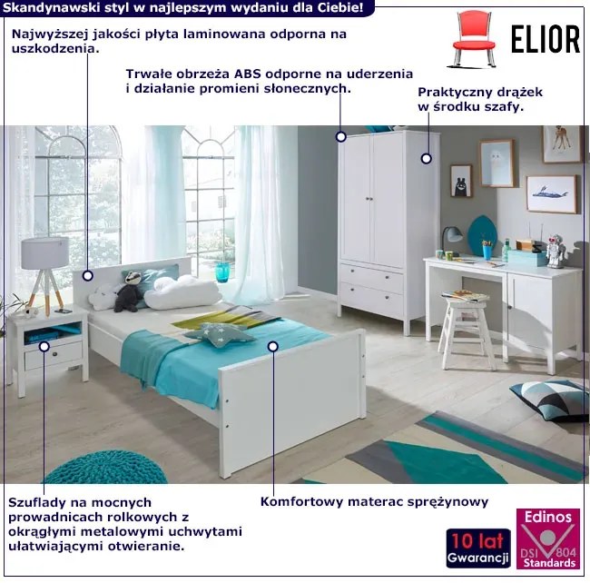 Biały komplet mebli do pokoju młodzieżowego z łóżkiem T2-S08