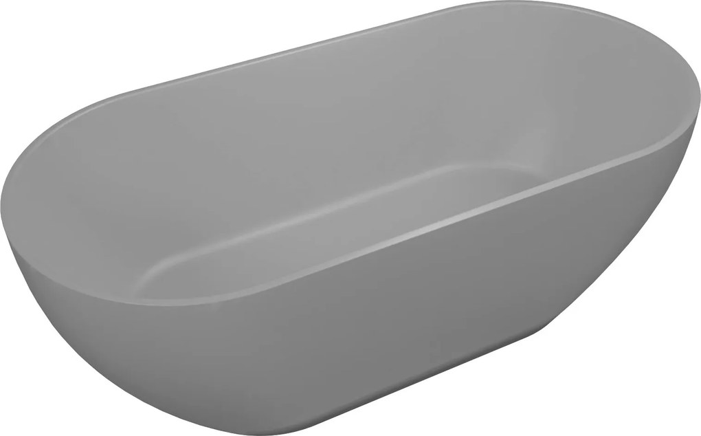 Massi Wanna wolnostojąca owalna z konglomeratu szara błyszcząca 160 x 75 cm RONA Grey Glow przelew typu SLIM cienki rant : Kolor wanny - Szary matowy