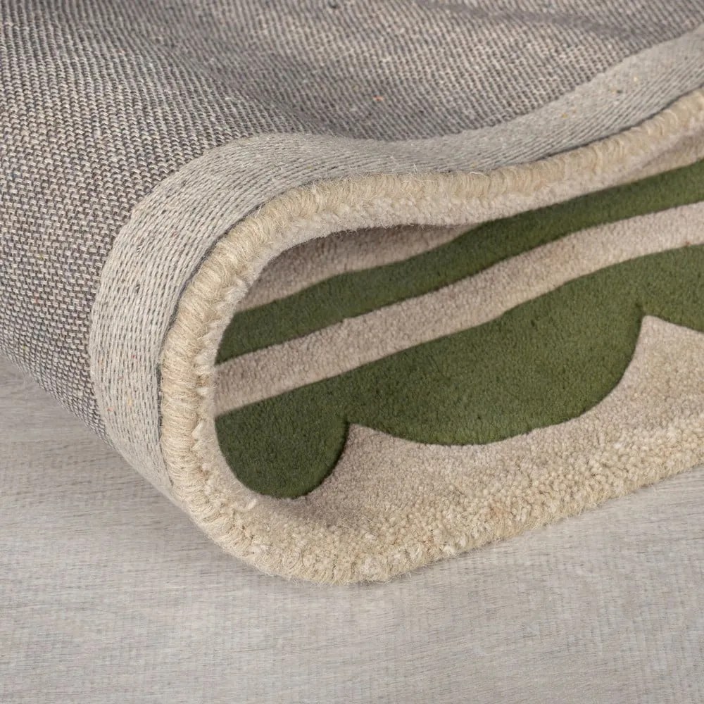 Zielono-naturalny wełniany chodnik tkany ręcznie 80x230 cm Lois Scallop – Flair Rugs
