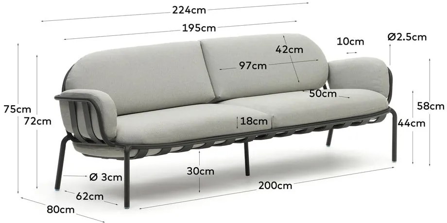 Jasnoszara sofa ogrodowa Joncols – Kave Home