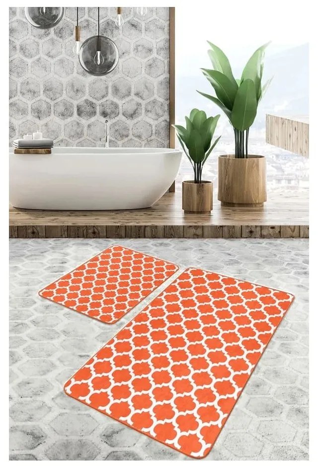Pomarańczowe aksamitne dywaniki łazienkowe zestaw 2 szt. 60x100 cm – Mila Home