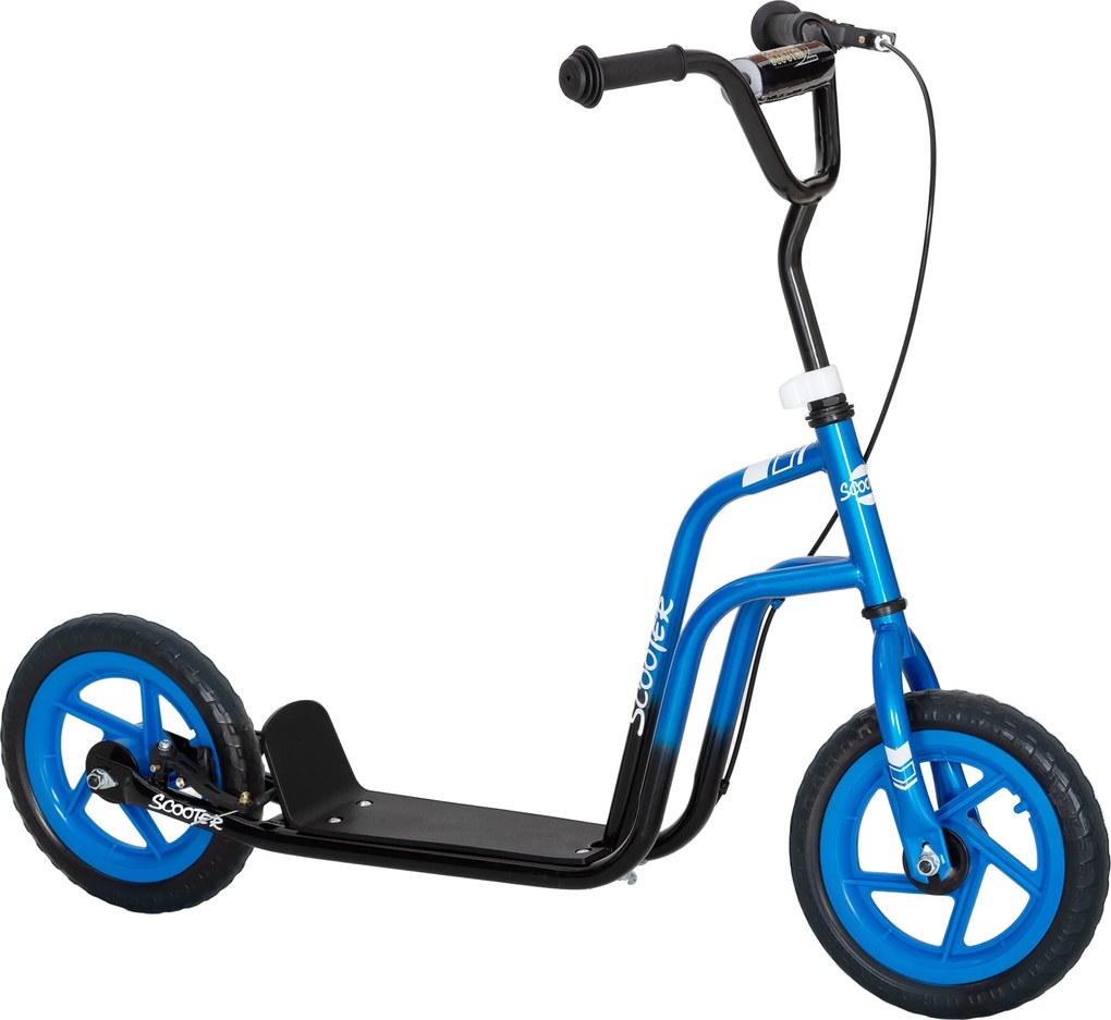AIYAPLAY Hulajnoga dziecięca z regulowaną kierownicą, dużymi kołami, stojakiem do parkowania, hamulcem ręcznym, dla dzieci w wieku 5-12 lat, Niebieska