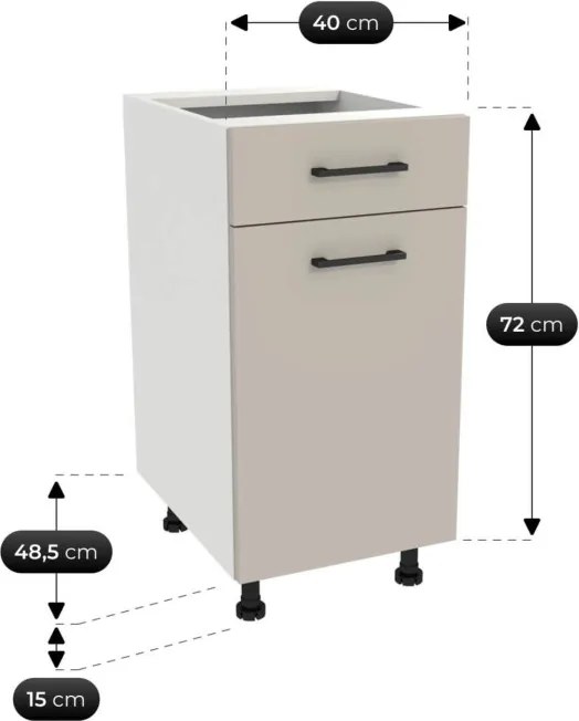 Zestaw Mebli Kuchennych MODERN 260 cm Kaszmir Ryflowany Nowoczesny