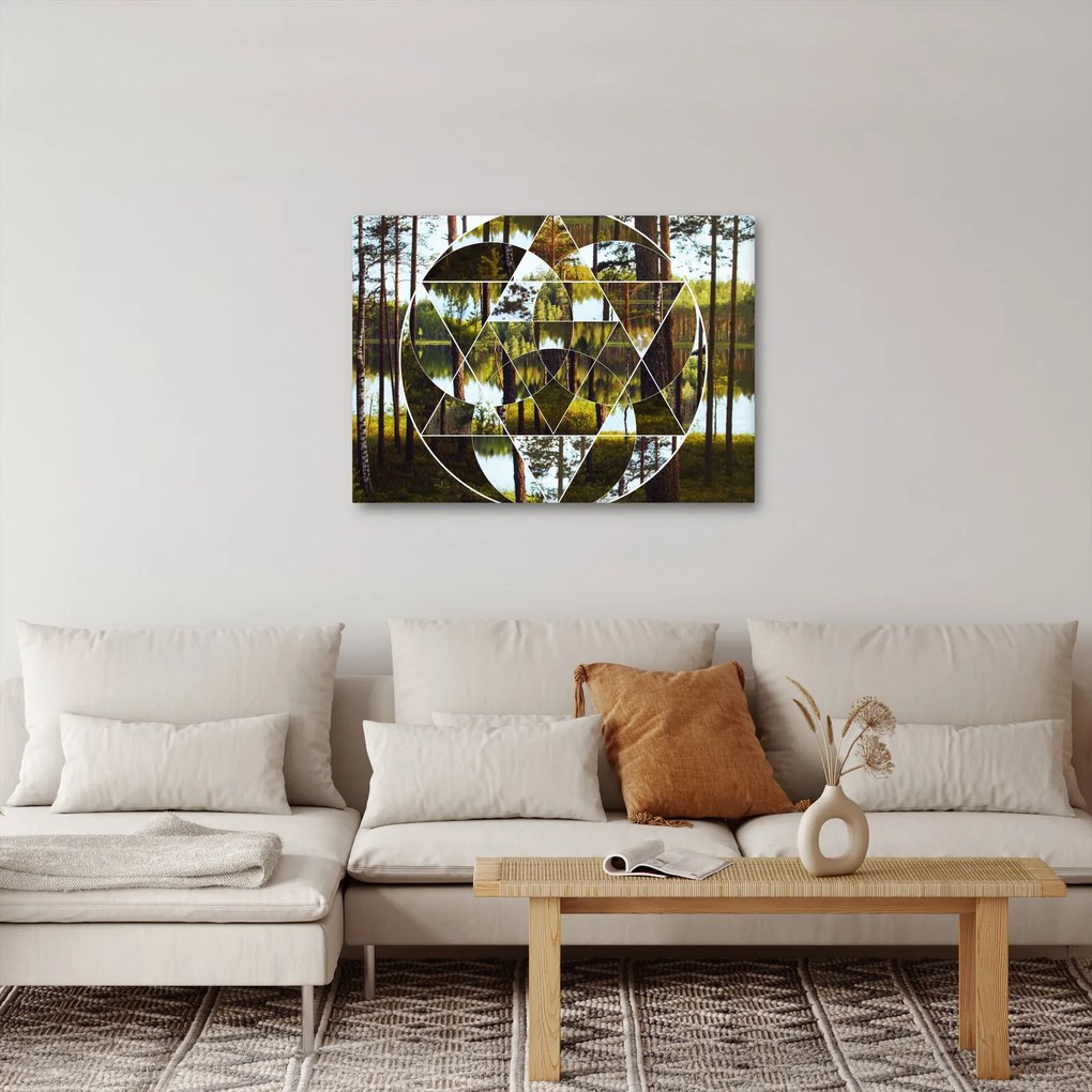 Obraz - Geometryczny kolaż na tle nordyckich lasów (70x50 cm)