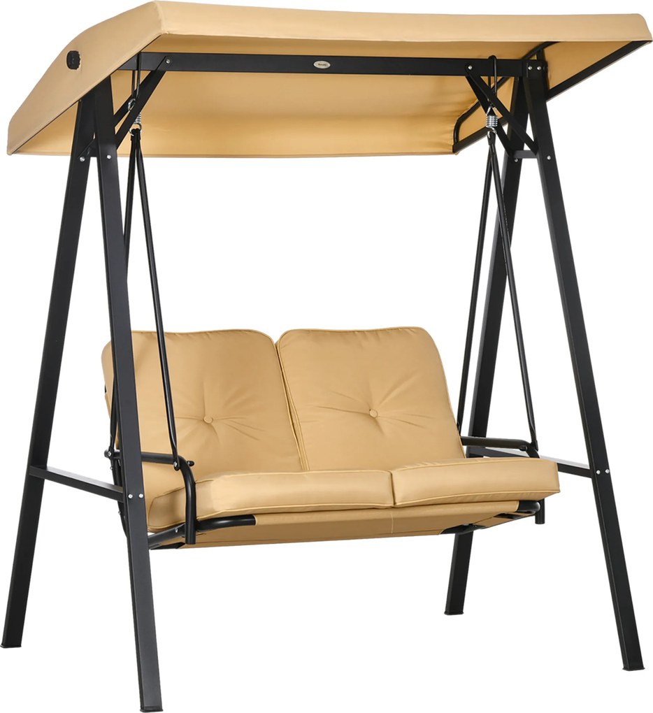 Outsunny Huśtawka Hollywood, 2-osobowa Huśtawka Ogrodowa z Regulowanym Dachem, do 220 kg, 138 x 106 x 174 cm, Beżowa