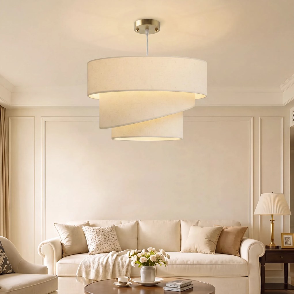 HOMCOM Lampa wisząca z 3 kloszami w wyglądzie lnu, nowoczesna lampa sufitowa z regulacją wysokości, beżowa, żarówki nie są dołączone | Aosom PL