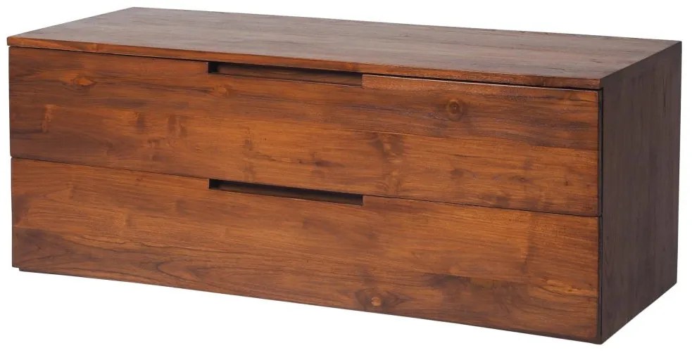 Szafka łazienkowa wisząca z ciemnego drewna tekowego - 2 szuflady - 115 cm - BIMBING