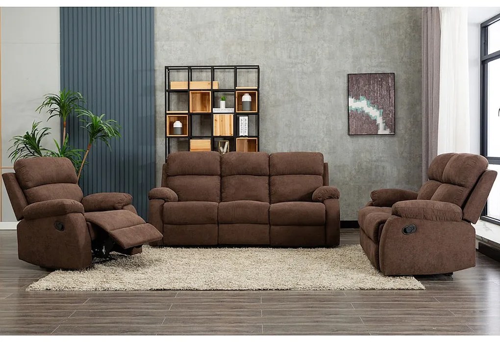 Kanapa 2-osobowa TOLZANO z tkaniny, z funkcją relax – kolor brązowy