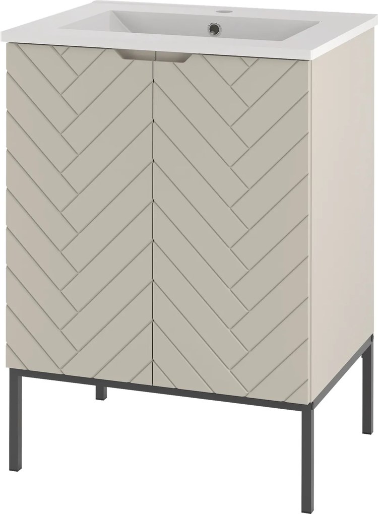 Szafka z umywalką wpuszczaną Aspen 09, cashmere/czarny, 60 cm - zestaw 3