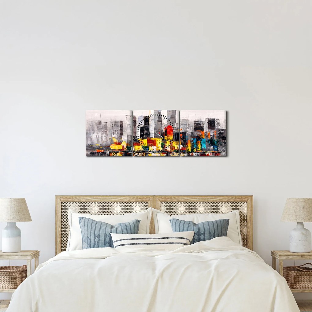 Obraz - Obraz przedstawiający duże miasto (z zegarem) (90x30 cm)