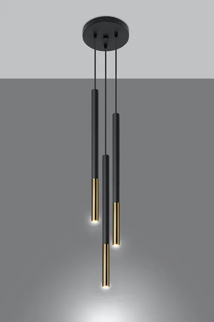 Czarno-złota potrójna lampa wisząca regulowana - EX721 T6-Z85
