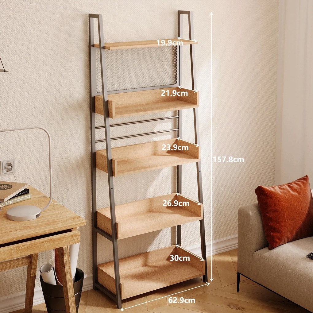Regał typu drabinka loft na książki do salonu 157 cm