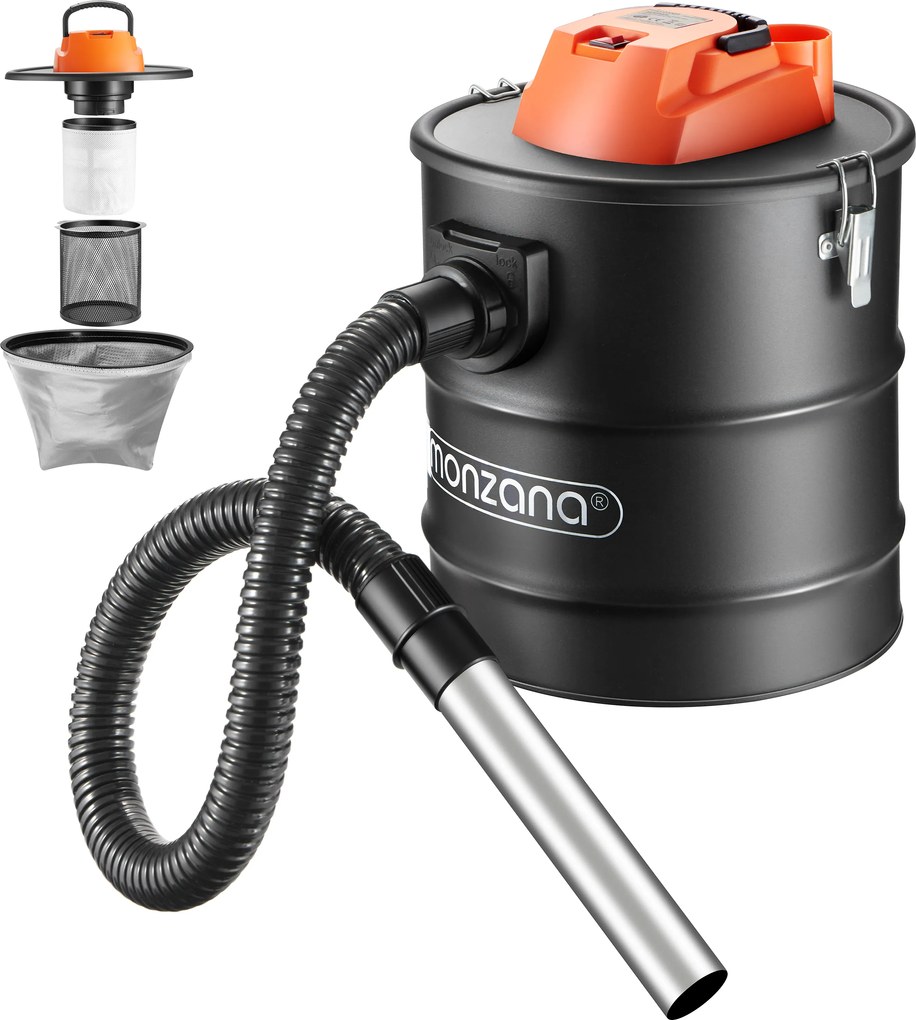 Odkurzacz do popiołu BENEDIKT, 1200 W, 18 kPa, czarny/pomarańczowy Monzana