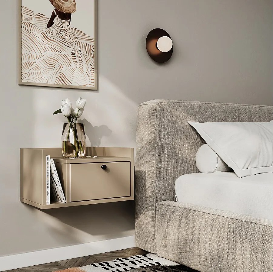 Szafka nocna WENA, wisząca, z szufladą i półką z lewej Aura, 50x27x35 cm, Cappuccino