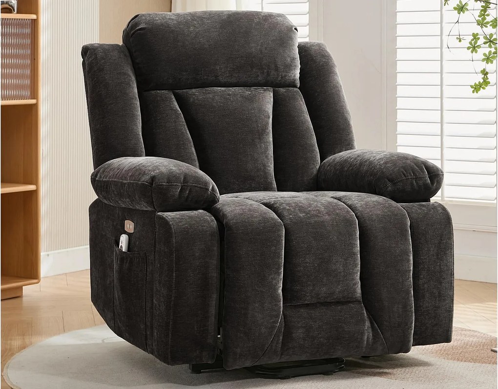 Fotel do masażu elektryczny regulowany 95x94x107cm - Funkcje masażu i ogrzewania - Boczne kieszenie - Uchwyt na kubek i porty USB - Brązowy