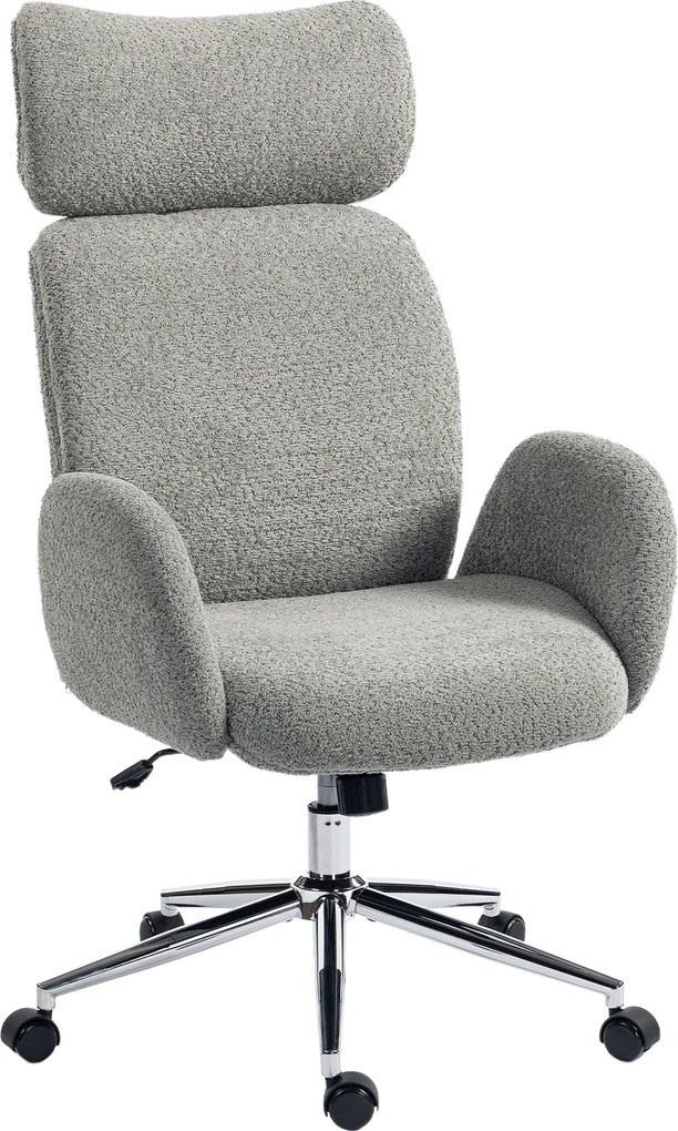 HOMCOM Fotel biurowy z regulowanym zagłówkiem, ergonomiczny fotel biurkowy, funkcja bujania, regulacja wysokości, ciemnoszary | Aosom PL