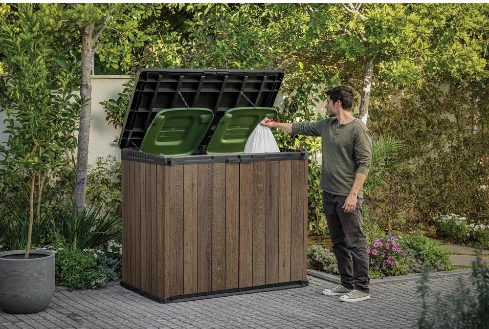 Ciemnobrązowa plastikowa skrzynia ogrodowa Deco – Keter