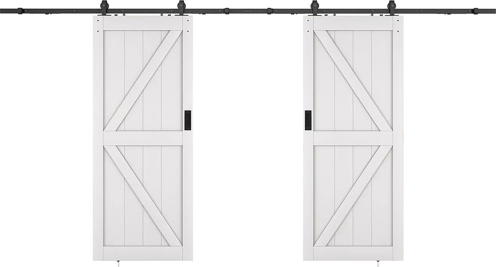 Drzwi przesuwne naścienne podwójne - Drewno i MDF - biały - 2 x wys. 205 x szer. 93 cm - NEFARA